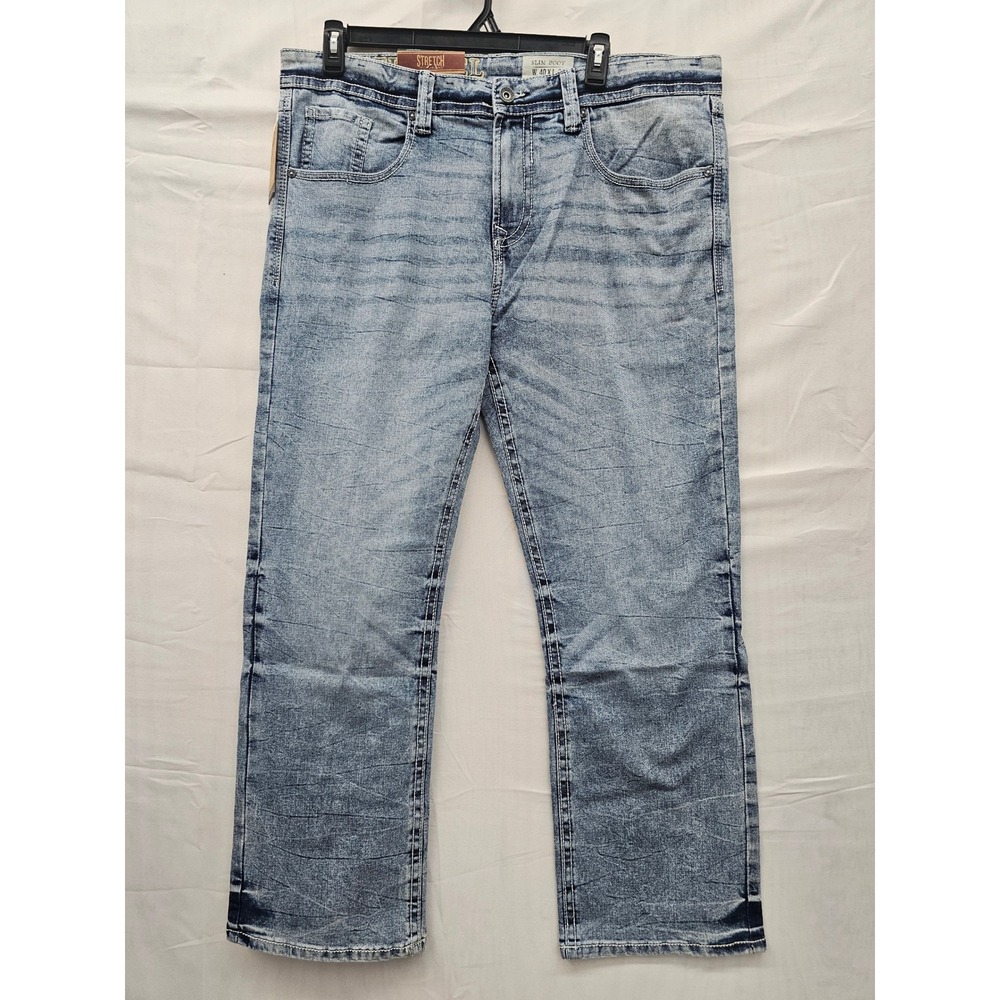 TK Axel Mens Slim Boot Cut Denim Jeans Blue Polyester Stretch Size 40x32